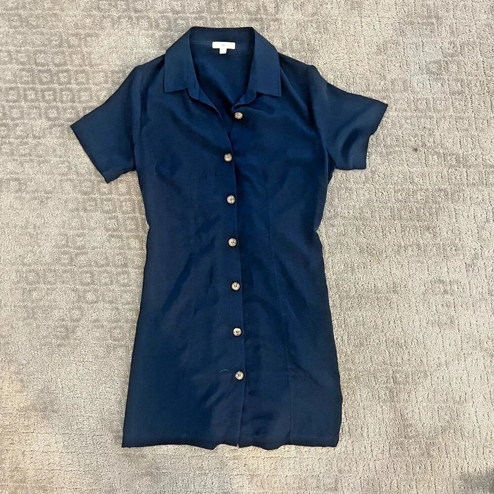NWOT Nordstrom BP Navy Blue Shirt Dress With Drawstring in the Back, Size Medium - Picture 2 of 11